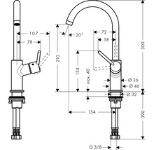 hansgrohe Waschtischarmatur TALIS 210 chrom mit Push-Open Ablaufventil 32080000