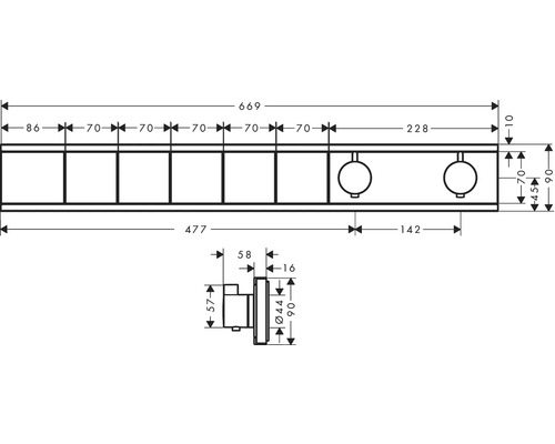 Technische Zeichnung eines Handtuchhalters mit Maßangaben