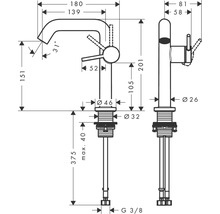 hansgrohe Waschtischarmatur TECTURIS S 150 CoolStart brushed bronze gebürstet mit Push-Open Ablaufventil 73342140