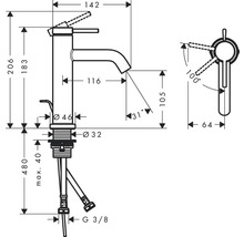 hansgrohe Waschtischarmatur TECTURIS S 110 CoolStart schwarz matt mit Zugstangen-Ablaufgarnitur 73318670