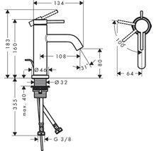 hansgrohe Waschtischarmatur TECTURIS S 800 CoolStart S chrom mit Zugstangen-Ablaufgarnitur 73305000