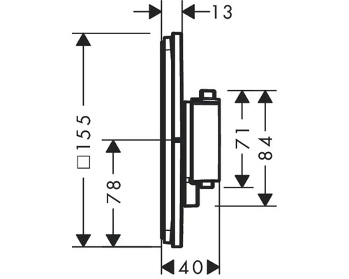 Technische Zeichnung eines Badezimmeraccessoires mit Maßangaben