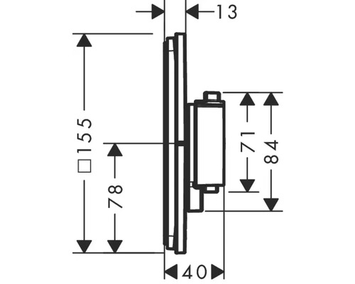 Technische Zeichnung eines Badaccessoires mit Maßangaben