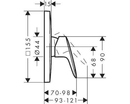 Technische Zeichnung eines Badezimmerprodukts mit Maßangaben