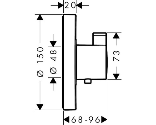 Technische Zeichnung eines Wasserhahns mit Maßangaben