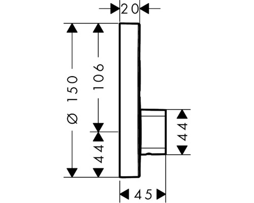 Technische Zeichnung eines Sanitärprodukts mit Maßangaben