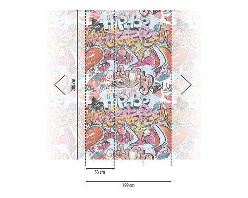 Fototapete mit Graffiti-Motiv und Maßangaben