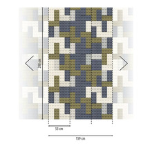 Grafik einer Wandverkleidung mit Bauklotz Design und Maßangaben 280 cm hoch und 159 cm breit