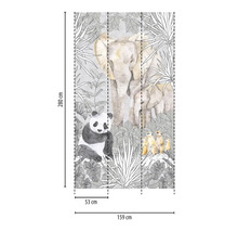 Fototapete mit Elefanten, Panda und Erdmännchen im Dschungel, Größenangaben