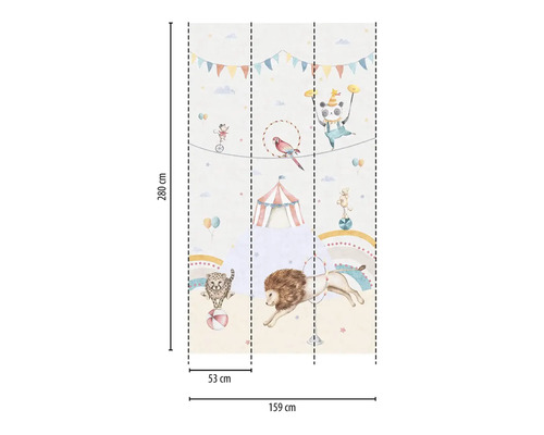Tapete mit Zirkusmotiven, Abmessungen 280 cm x 159 cm