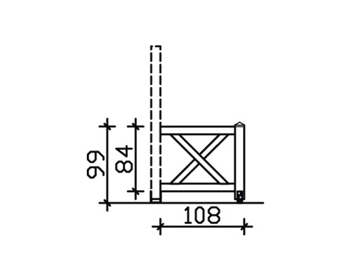 Technische Zeichnung eines Gartenzauns mit Höhen- und Breitenangaben in Zentimetern