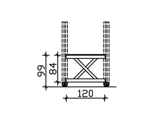 Technische Zeichnung einer Arbeitsbühne mit Maßangaben