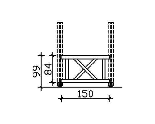 Technische Zeichnung eines Podests mit Maßen.