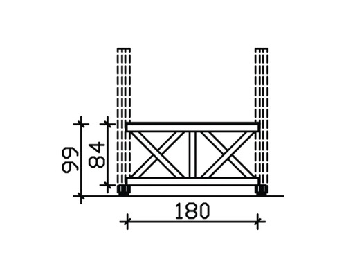 Technische Zeichnung eines Podests mit Maßangaben