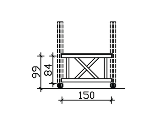 Technische Zeichnung eines Schwerlastregals mit Maßangaben