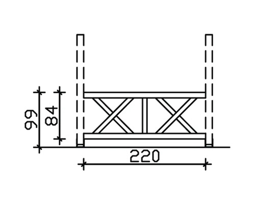 Technische Zeichnung eines Baugerüsts mit den Maßen 220, 84 und 99