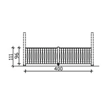 Technische Zeichnung eines Geländers mit den Maßen 400 x 111 cm.