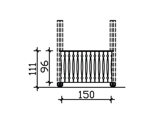 Technische Zeichnung eines Balkongeländers mit Maßangaben