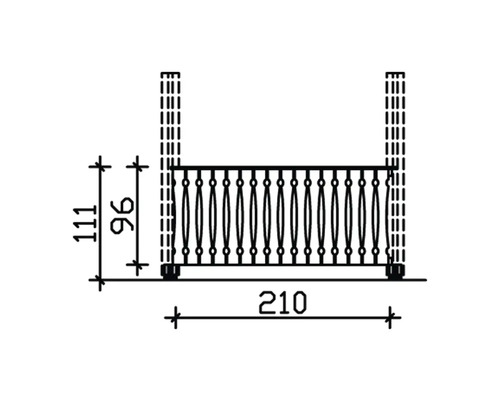 Technische Zeichnung eines Geländers mit Maßangaben