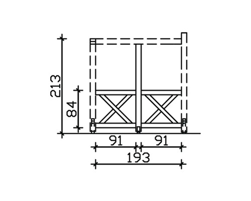 Technische Zeichnung eines Zaunelements mit Maßangaben