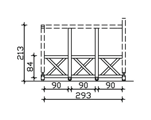 Technische Zeichnung eines Gerüstes mit Maßangaben