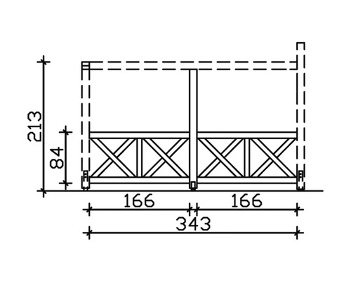 Technische Zeichnung eines Zaunelements mit Maßangaben