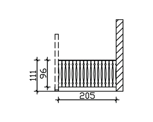 Technische Zeichnung eines Balkongeländers mit Maßen
