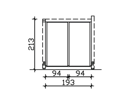 Technische Zeichnung einer Schiebetür mit Maßen