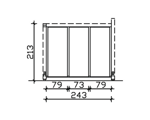 Technische Zeichnung eines Regals mit Maßen 213 x 243 cm