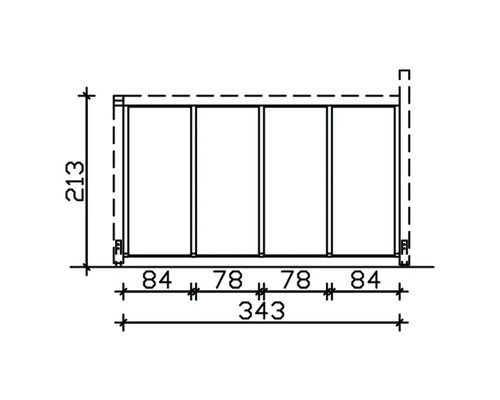 Technische Zeichnung eines Schiebetürsystems mit Maßen.