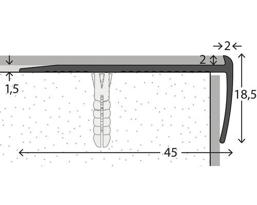Illustration eines Treppenkantenprofils mit Maßangaben