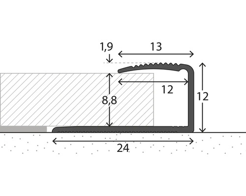 Technische Zeichnung eines Treppenkantenprofils mit Maßen