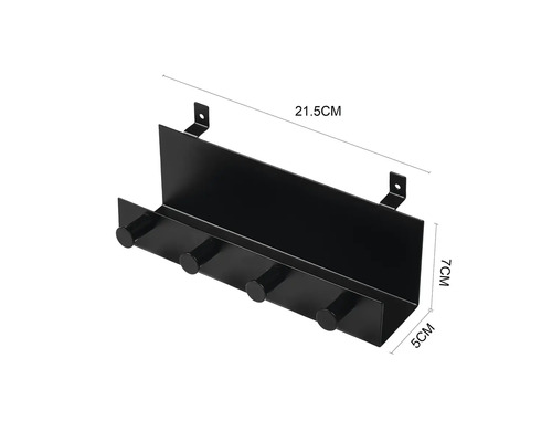 Schwarze Garderobe mit fünf Haken und den Maßen 21,5 cm x 7 cm x 5 cm