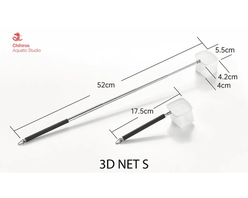 Aquarium Kescher mit Teleskopstiel und Größenangaben