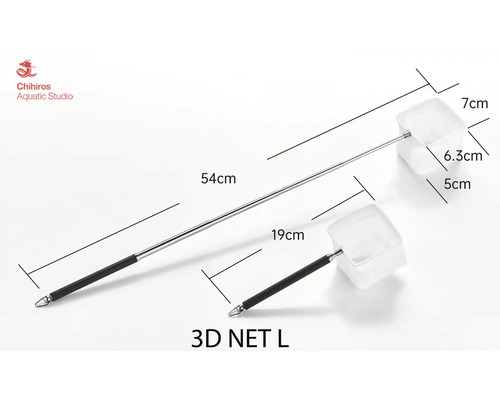 Zwei Aquarienkäscher mit Teleskopstiel und Größenangaben