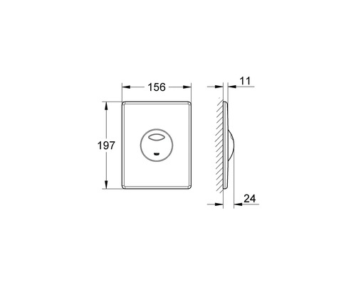 Technische Zeichnung einer Betätigungsplatte mit Maßen