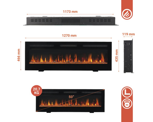 Abmessungen eines Elektrokamins