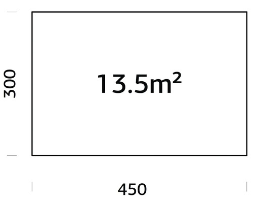 Grundriss mit einer Fläche von 13,5 Quadratmetern, Länge 450 und Breite 300.