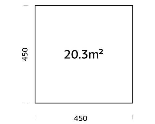 Quadratische Fläche mit den Maßen 450 x 450 und einer Gesamtfläche von 20,3 Quadratmetern