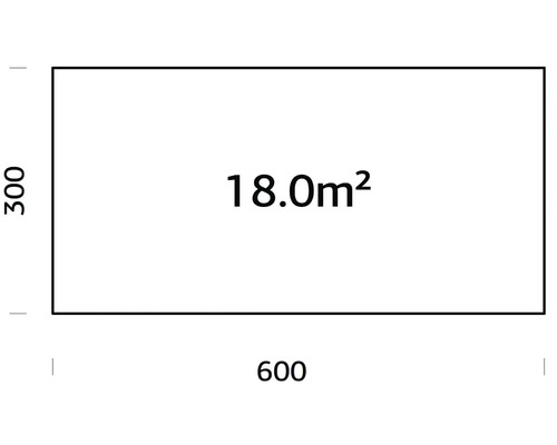 Grundriss mit den Maßen 600 mal 300 und einer Fläche von 18 Quadratmetern