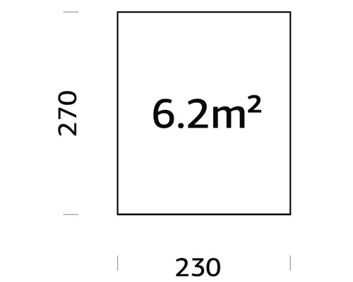 Quadratische Fläche mit den Maßen 270 mal 230 Zentimeter und einer Fläche von 6,2 Quadratmetern