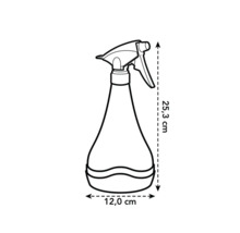 Abbildung einer Sprühflasche mit den Maßen 25,3 cm Höhe und 12,0 cm Breite