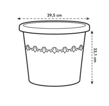 Illustration eines Pflanzgefäßes mit Maßangaben.