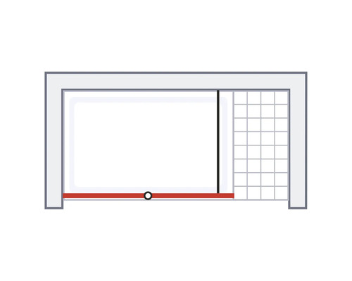 Illustration einer Duschkabine mit Schiebetür und Fliesenwand