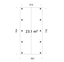 Grundriss mit Abmessungen: 315, 764, 361, 732 und einer Fläche von 23,1 Quadratmetern
