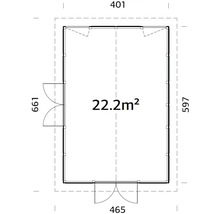Grundriss eines Gartenhauses mit Maßangaben