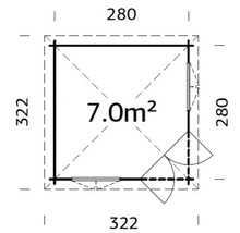 Grundrisszeichnung mit den Maßen 280 mal 322 und einer Fläche von 7.0 Quadratmetern