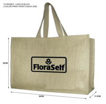 Tasche aus Jute mit FloraSelf Logo und Griffen