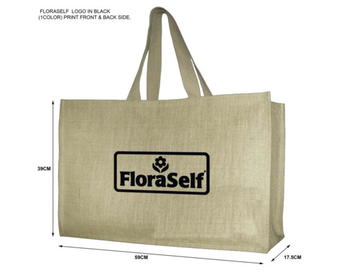 Tasche aus Jute mit FloraSelf Logo und Griffen