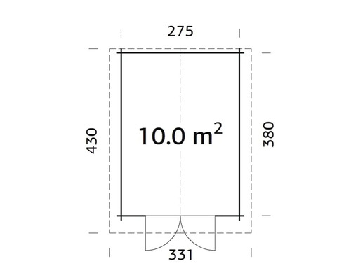 Grundrisszeichnung mit Abmessungen und einer Fläche von 10,0 Quadratmetern
